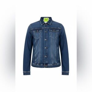 Unisex Classic Denim Jacket Long Sleeve Button Up Collar Blue Size M